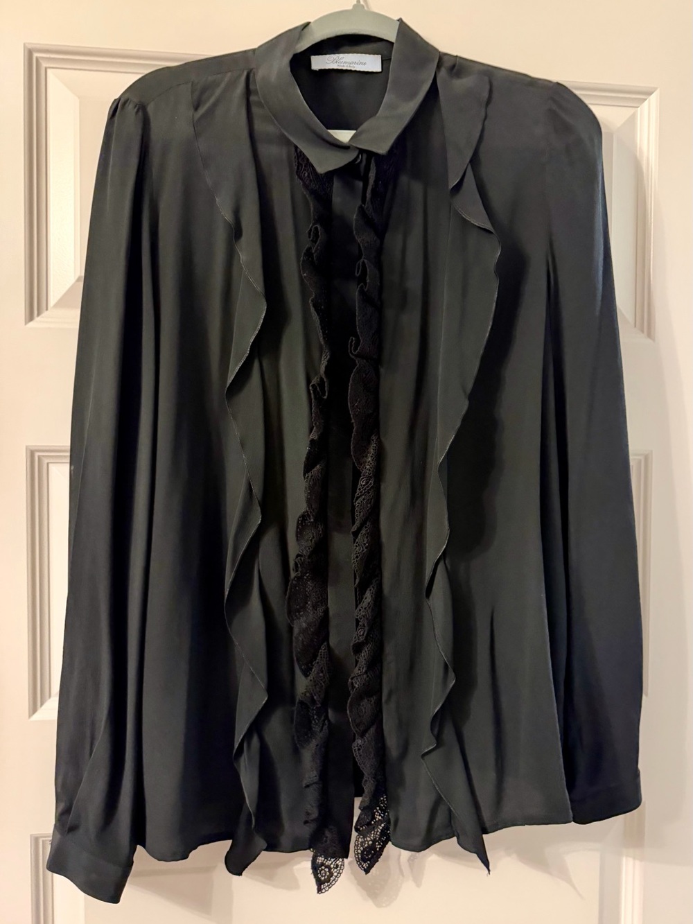 Authentic Bluemarine Silk Ruffle Front Lace Blouse Size 8
